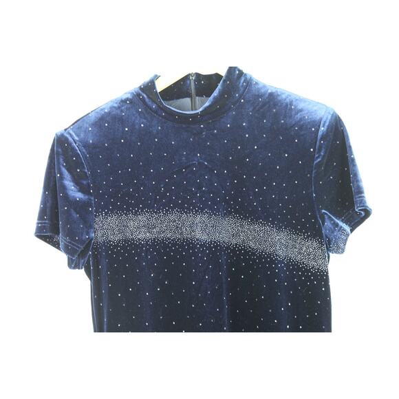 Vintage 90s Y2K Navy Blue Velour Glitter Maxi Dress Whimsigoth Fairy Grunge 14 - Picture 2 of 11